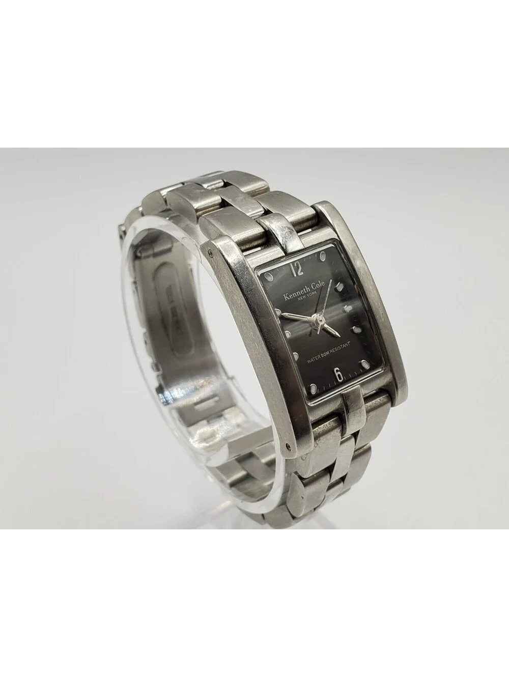 Kenneth Cole Watch Women 20mm Black Rectangle Dial Silver Tone New Battery